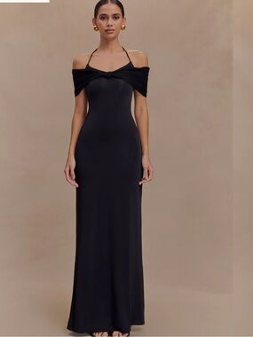 Meshki Bernadina Mesh And Slinky Halter Maxi Dress